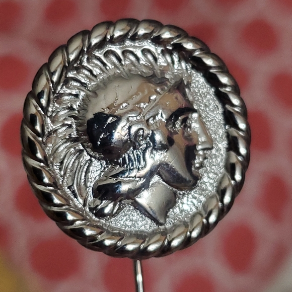 Vintage monet coin Roman Greek hat pin stick pin brooch silver euc vtg estate - Picture 2 of 6
